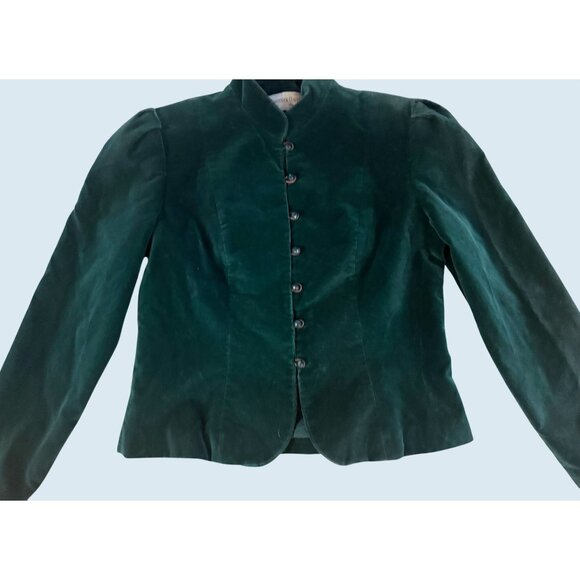Vintage HARRISON DAVIS Green Velvet Full Button Blazer Coat 1980s Sz S - Picture 4 of 8
